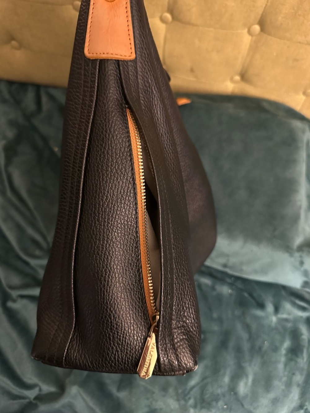 Valentina Black Pebbled Leather Shoulder Bag with Tan Accents - Picture 11 of 16